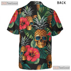 Retro Gothic Pineapple Skull Floral Tropical Aloha Hawaiian Shirt Unisex
