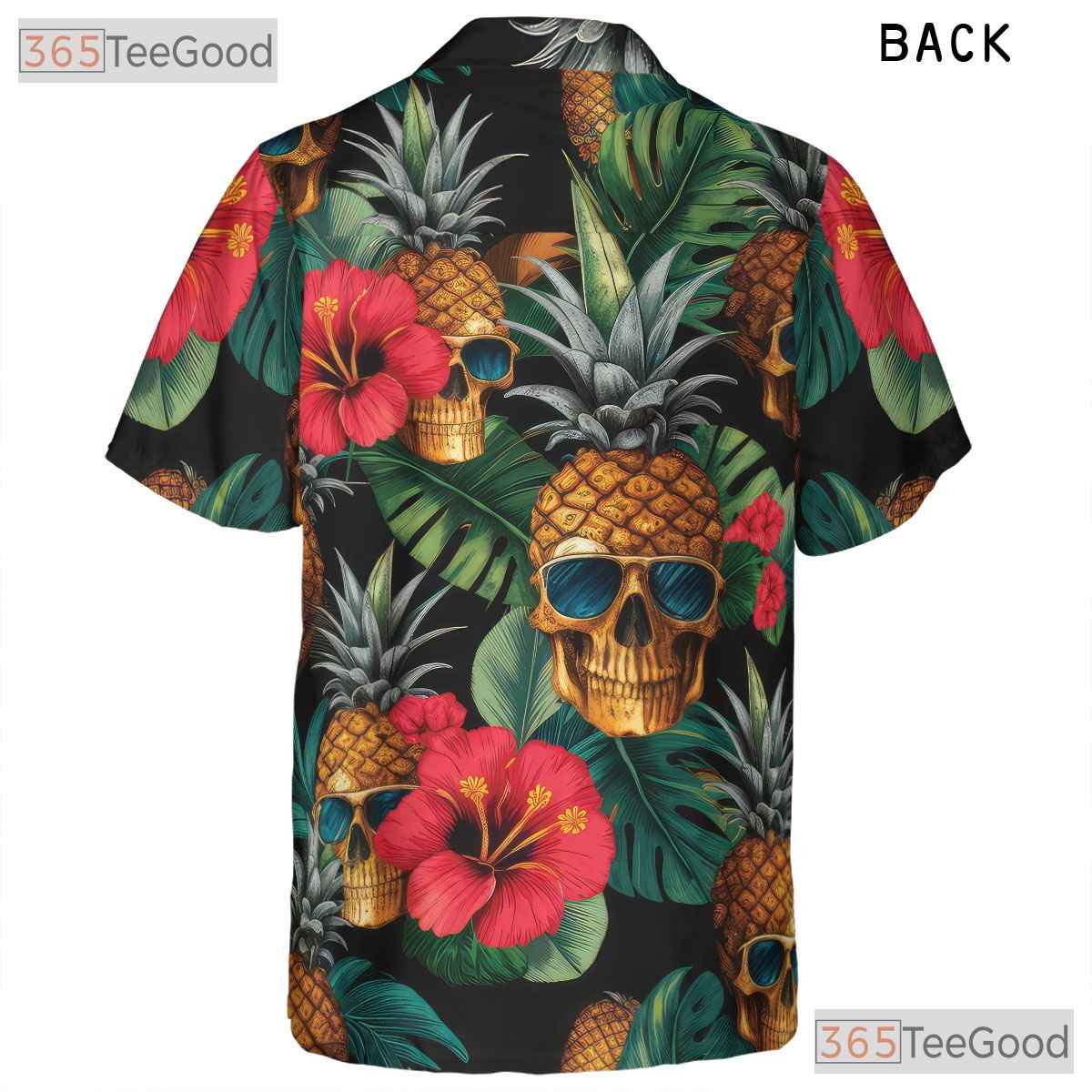Retro Gothic Pineapple Skull Floral Tropical Aloha Hawaiian Shirt Unisex