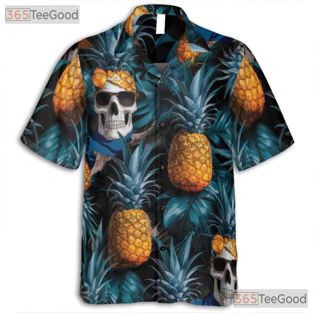 Retro Gothic Pineapple Skull Tropical Hawaiian Tee Men Women Summer Beachwear