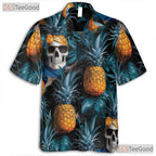 Retro Gothic Pineapple Skull Tropical Hawaiian Tee Men Women Summer Beachwear
