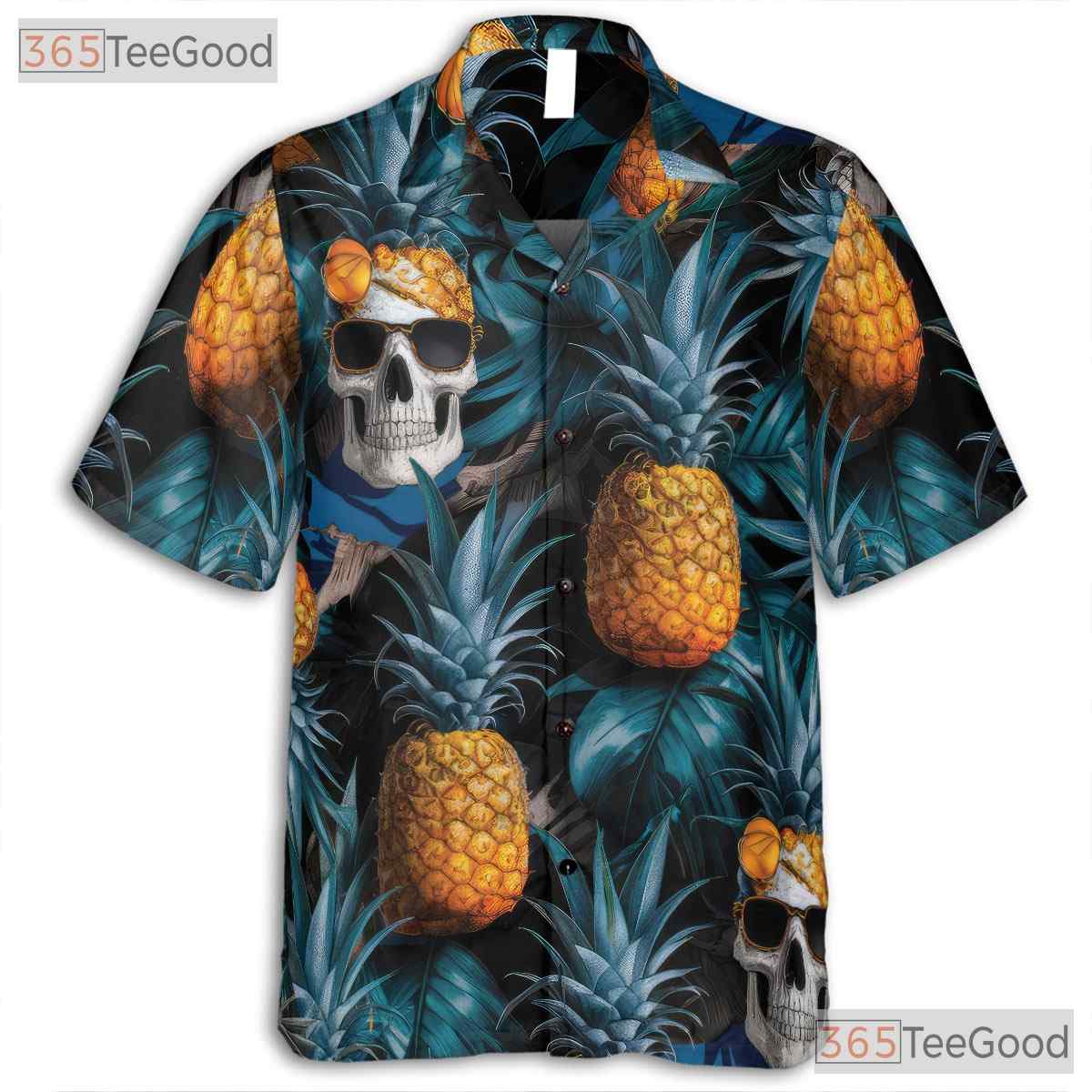 Retro Gothic Pineapple Skull Tropical Hawaiian Tee Men Women Summer Beachwear
