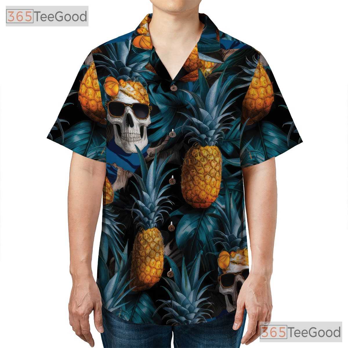Retro Gothic Pineapple Skull Tropical Hawaiian Tee Men Women Summer Beachwear