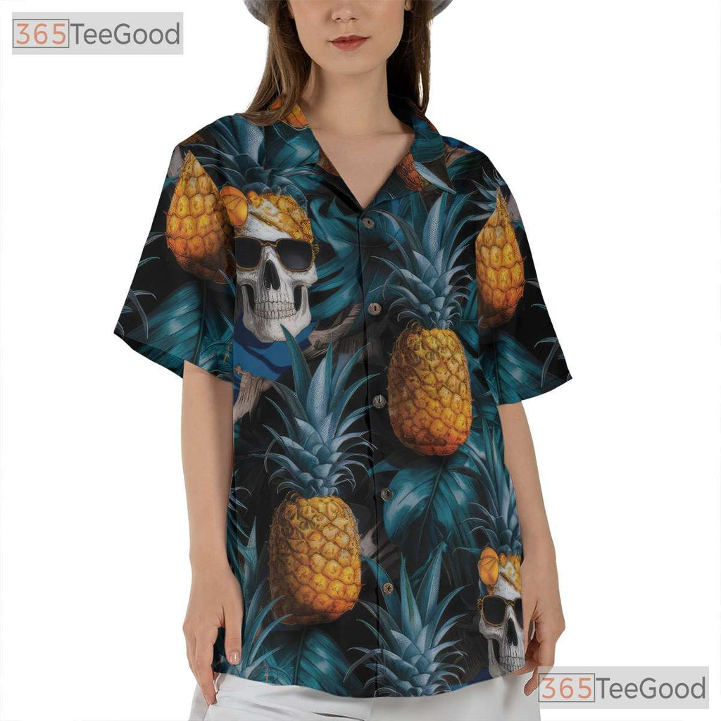 Retro Gothic Pineapple Skull Tropical Hawaiian Tee Men Women Summer Beachwear