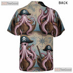 Retro Kraken Nautical Map Hawaiian Shirt- Unisex Pirate Ocean Theme Beach Top