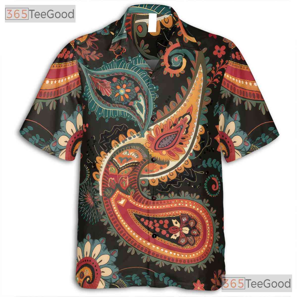Retro Paisley Hawaiian Shirt - Unisex Unique Boho Floral Print Aloha Tee