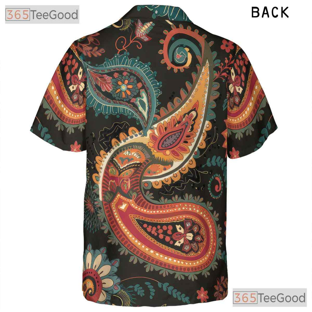 Retro Paisley Hawaiian Shirt - Unisex Unique Boho Floral Print Aloha Tee