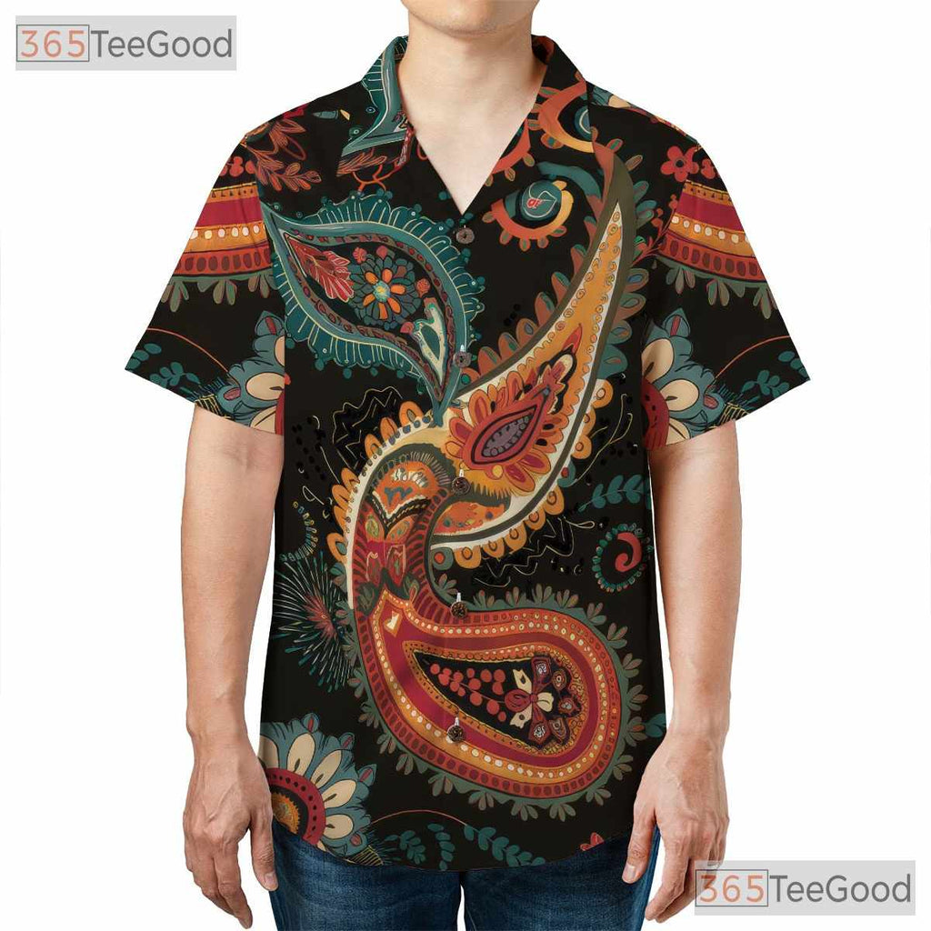 Retro Paisley Hawaiian Shirt - Unisex Unique Boho Floral Print Aloha Tee