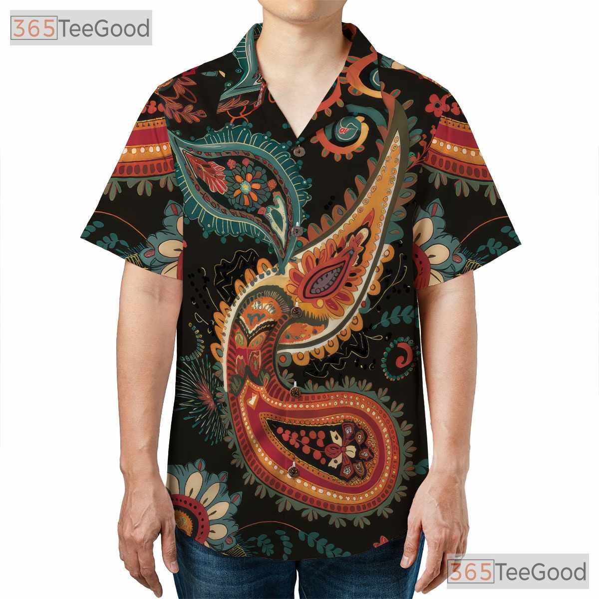 Retro Paisley Hawaiian Shirt - Unisex Unique Boho Floral Print Aloha Tee