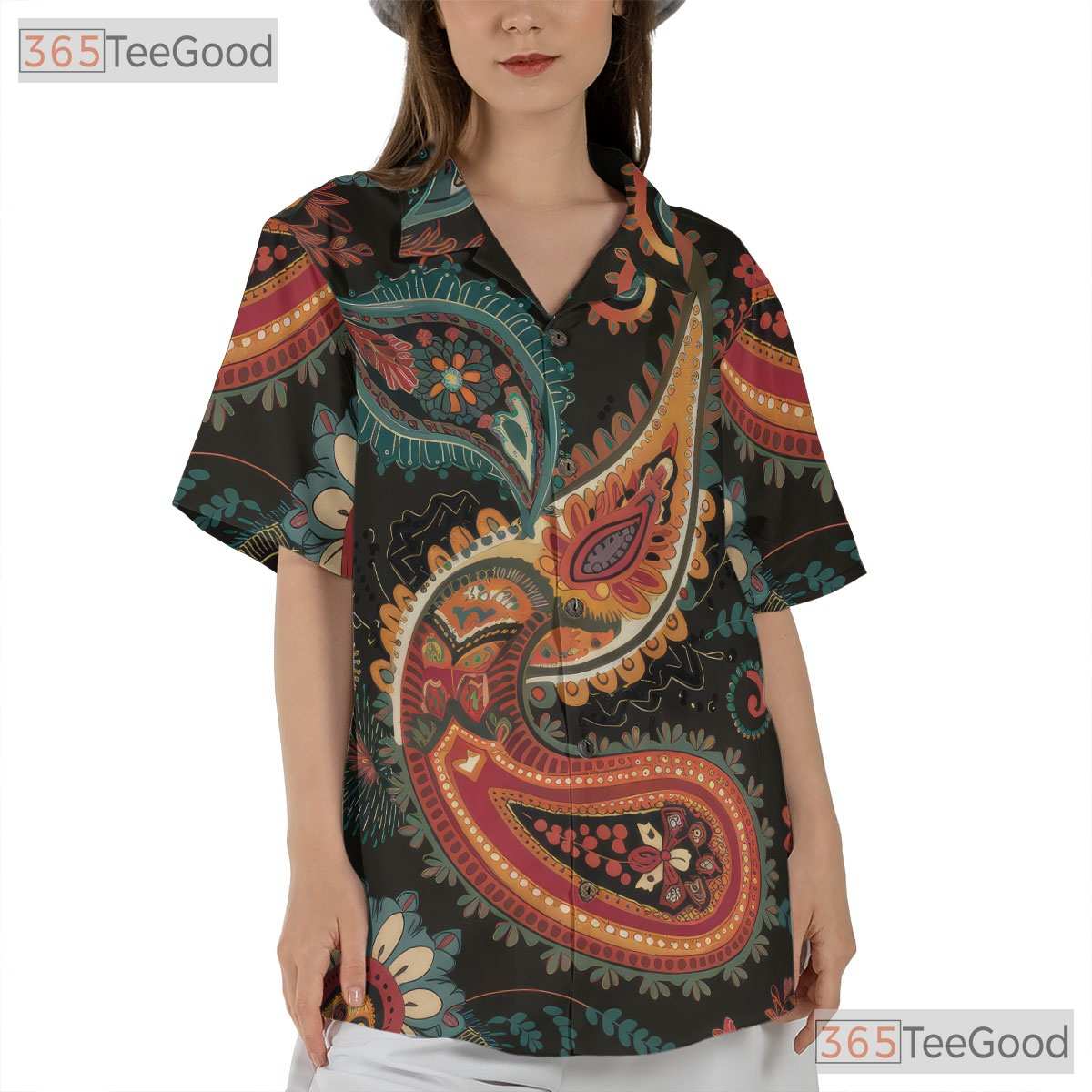 Retro Paisley Hawaiian Shirt - Unisex Unique Boho Floral Print Aloha Tee