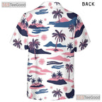 Retro Pink Blue Tropical Palm Tree Beach Print Hawaiian Shirt Unisex Outfit