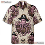 Retro Pirate Octopus Hawaiian Shirt- Unisex Nautical Map Kraken Beach Top