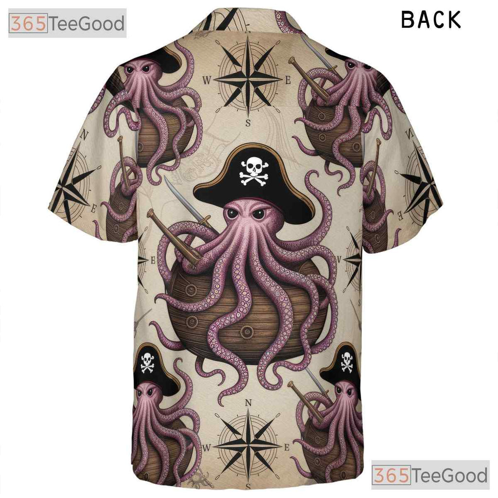 Retro Pirate Octopus Hawaiian Shirt- Unisex Nautical Map Kraken Beach Top
