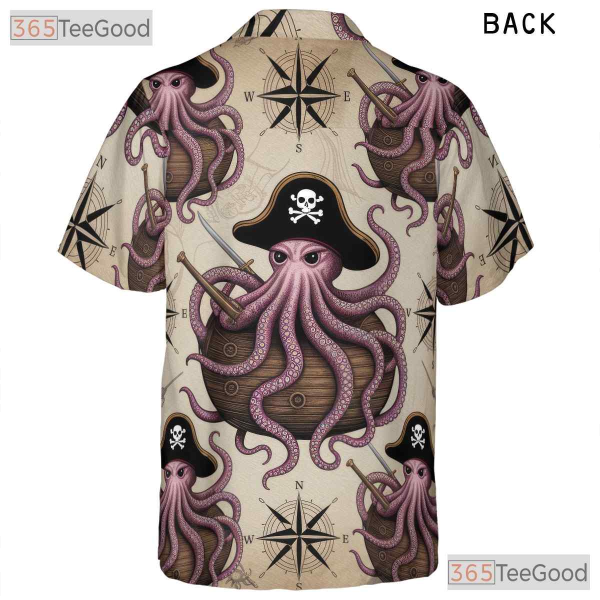 Retro Pirate Octopus Hawaiian Shirt- Unisex Nautical Map Kraken Beach Top