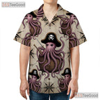 Retro Pirate Octopus Hawaiian Shirt- Unisex Nautical Map Kraken Beach Top