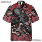 Retro Red Octopus Hawaiian Shirt Unisex Tropical Beach Style