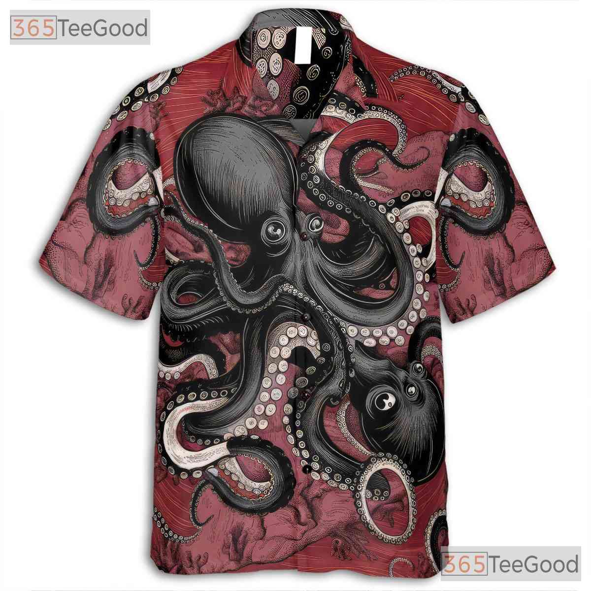 Retro Red Octopus Hawaiian Shirt Unisex Tropical Beach Style