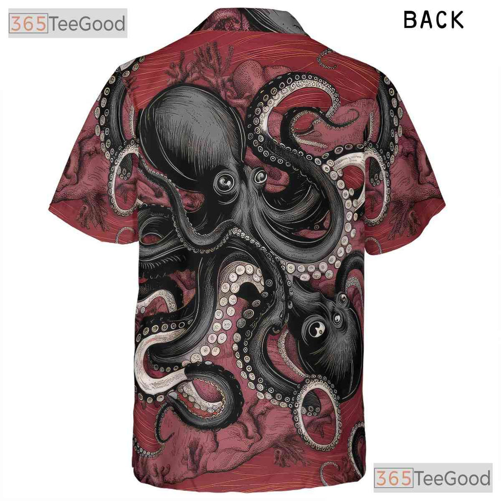 Retro Red Octopus Hawaiian Shirt Unisex Tropical Beach Style