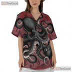 Retro Red Octopus Hawaiian Shirt Unisex Tropical Beach Style