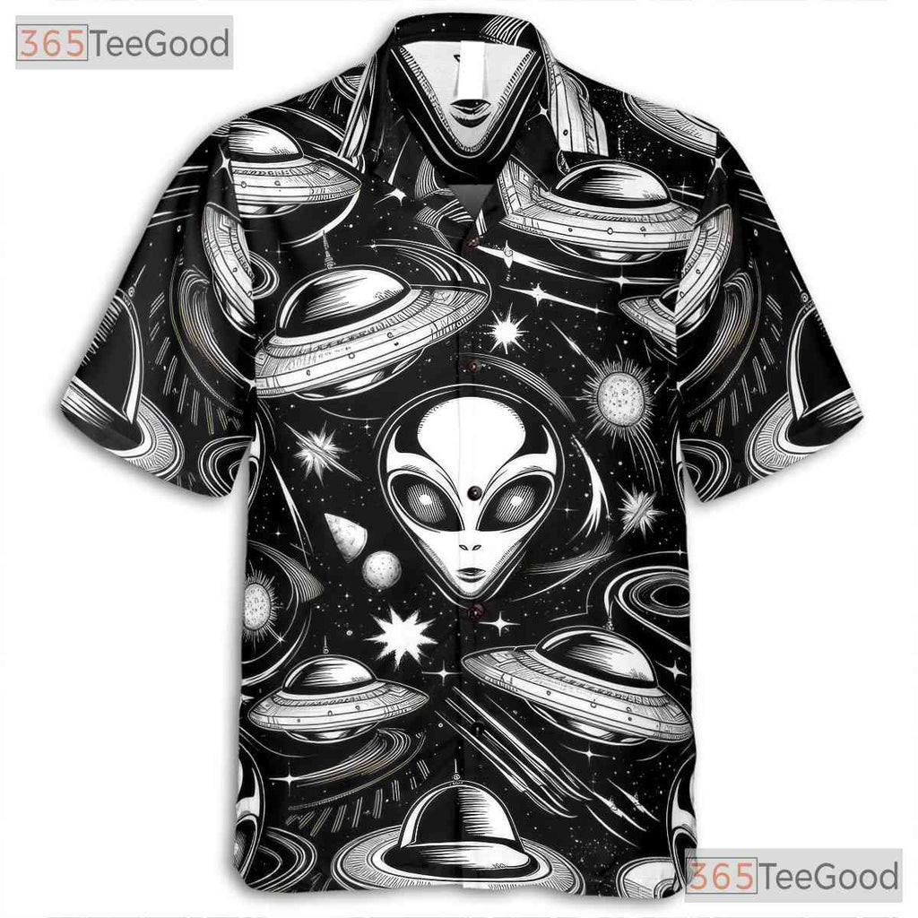 Retro Sci-Fi Alien Space Pattern Hawaiian Shirt Unisex Spaceship Summer Outfit