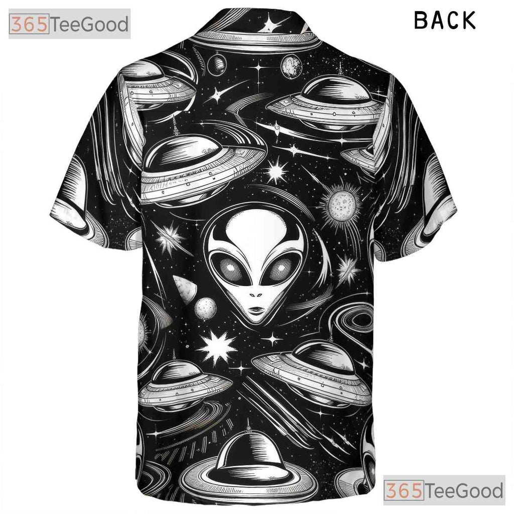 Retro Sci-Fi Alien Space Pattern Hawaiian Shirt Unisex Spaceship Summer Outfit