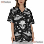 Retro Sci-Fi Alien Space Pattern Hawaiian Shirt Unisex Spaceship Summer Outfit