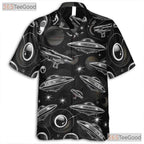 Retro Sci-Fi Alien UFO Spaceship Space Pattern Hawaiian Shirt Unisex Summer Tee