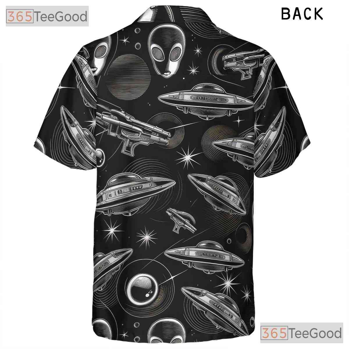 Retro Sci-Fi Alien UFO Spaceship Space Pattern Hawaiian Shirt Unisex Summer Tee