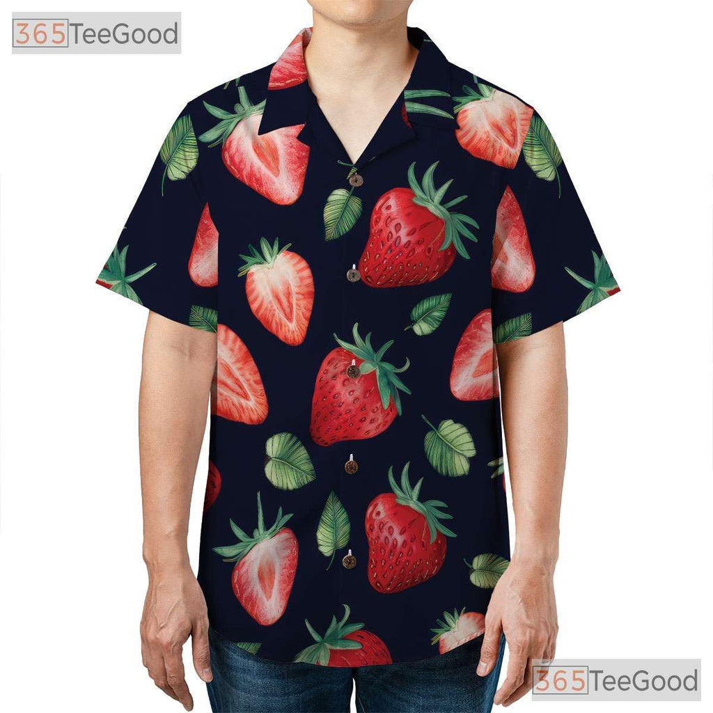 Retro Strawberry Fruit Pattern Hawaiian Shirt Men Women Summer Festival Top