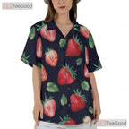 Retro Strawberry Fruit Pattern Hawaiian Shirt Men Women Summer Festival Top