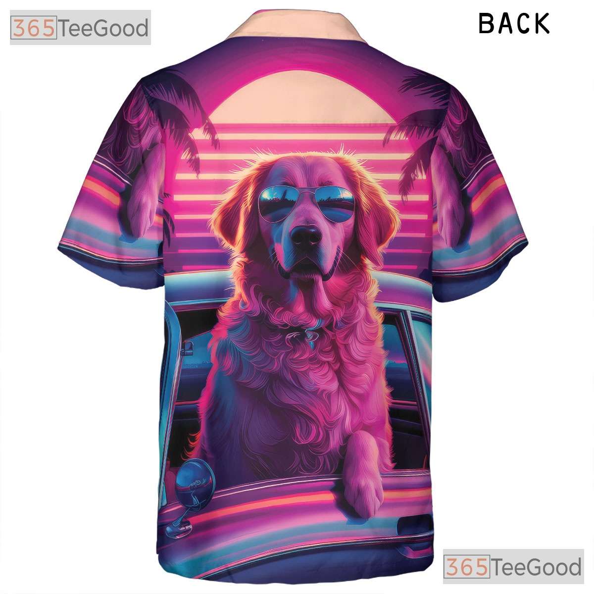 Retro Sunset Beach Vibes Golden Retriever Hawaiian Tee Unisex Summer Outfit