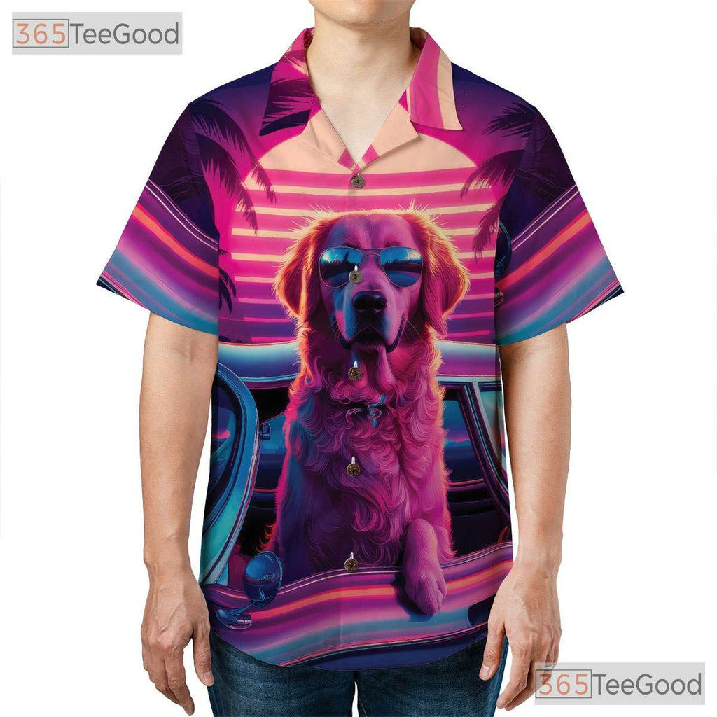 Retro Sunset Beach Vibes Golden Retriever Hawaiian Tee Unisex Summer Outfit