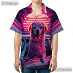 Retro Sunset Beach Vibes Golden Retriever Hawaiian Tee Unisex Summer Outfit