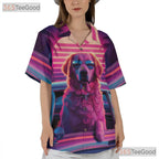 Retro Sunset Beach Vibes Golden Retriever Hawaiian Tee Unisex Summer Outfit