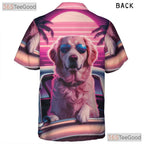 Retro Sunset Palm Tree Golden Retriever Hawaiian Shirt Unisex Beachwear Top