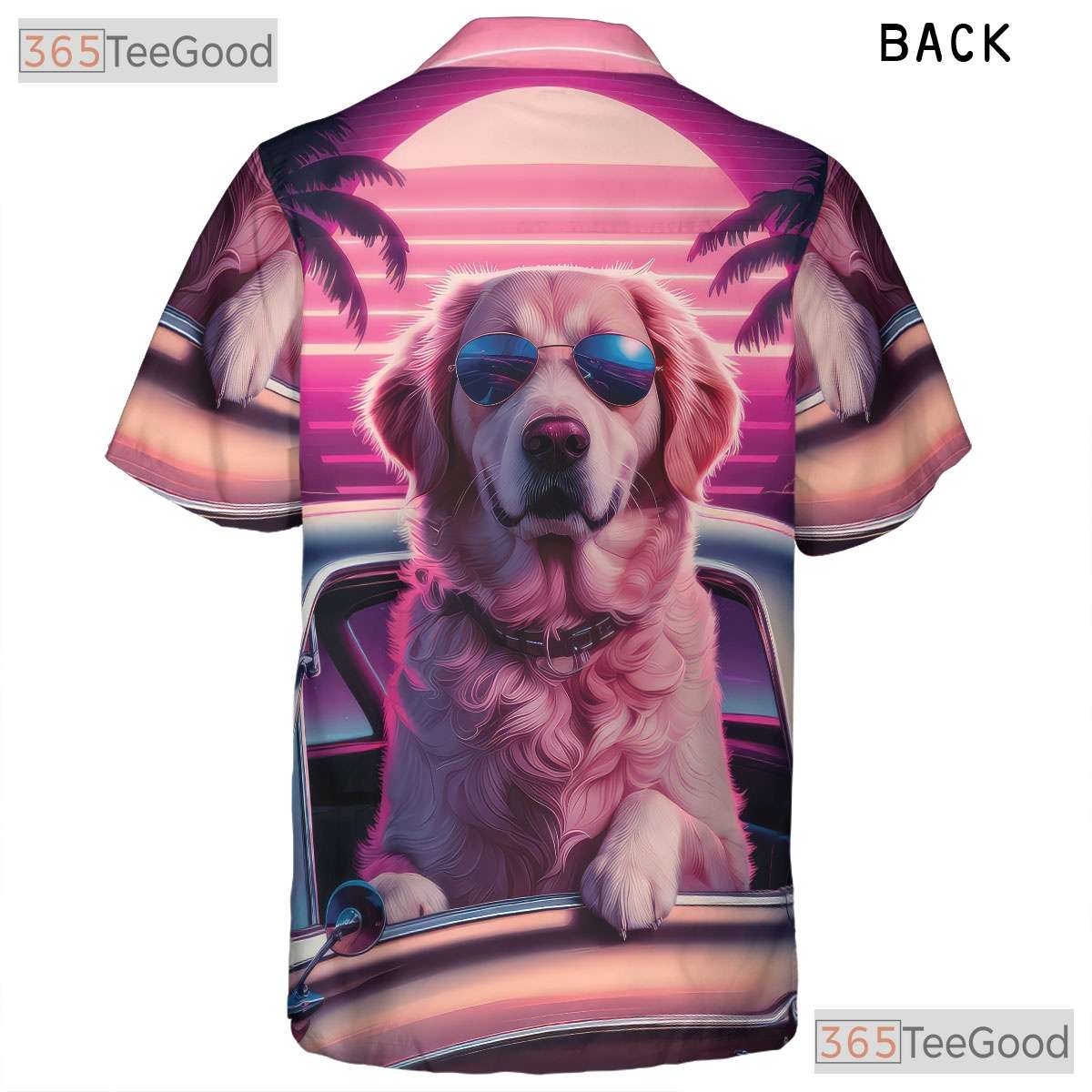 Retro Sunset Palm Tree Golden Retriever Hawaiian Shirt Unisex Beachwear Top