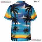 Retro Sunset Palm Tree Hawaiian Tee - Adult Tropical Aloha Beachwear Shirt