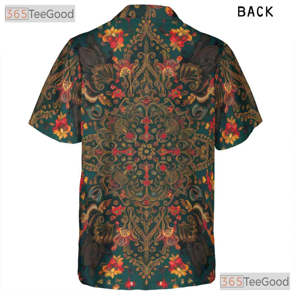 Retro Teal Floral Boho Ornate Print Aloha Hawaiian Shirt Men Women Summer Top