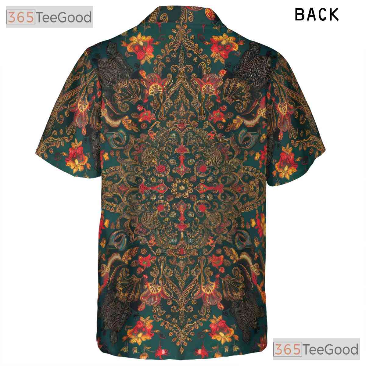 Retro Teal Floral Boho Ornate Print Aloha Hawaiian Shirt Men Women Summer Top