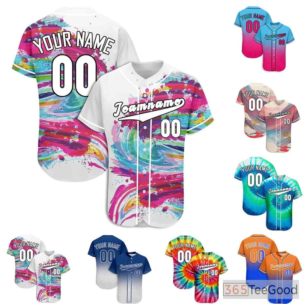 Retro Tie-Dye Custom Baseball Jersey Tee Personalized Name & Number Unisex Uniform