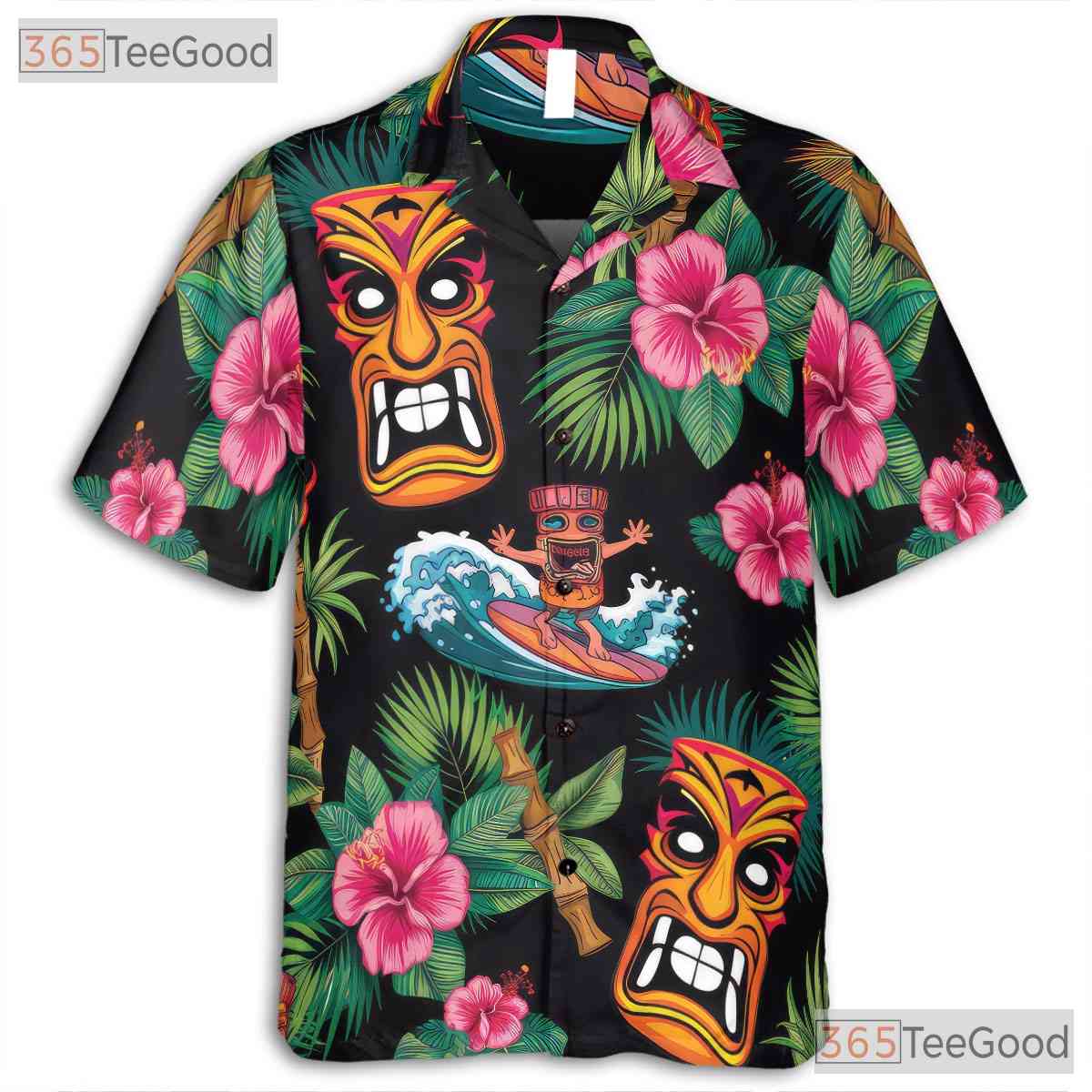 Retro Tiki Tribal Mask Fire Torch Hawaiian Shirt Unisex Aloha Party Style