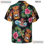 Retro Tiki Tribal Mask Fire Torch Hawaiian Shirt Unisex Aloha Party Style