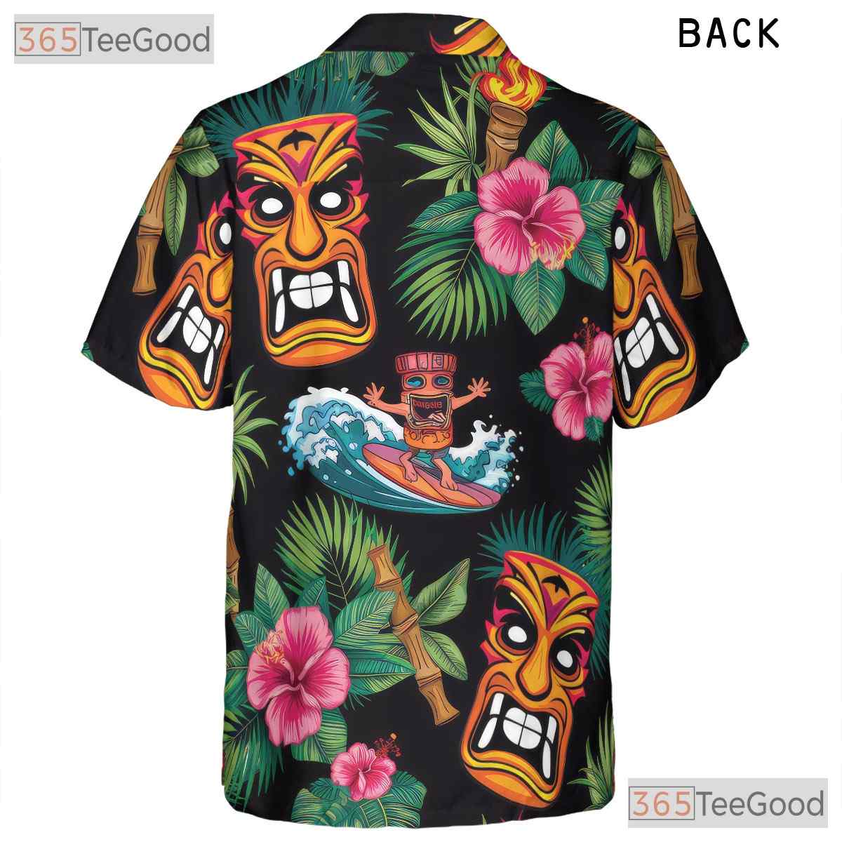 Retro Tiki Tribal Mask Fire Torch Hawaiian Shirt Unisex Aloha Party Style