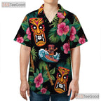 Retro Tiki Tribal Mask Fire Torch Hawaiian Shirt Unisex Aloha Party Style