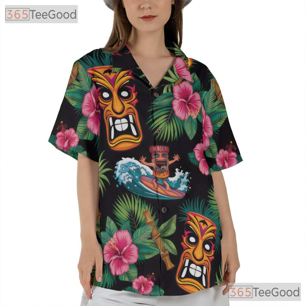 Retro Tiki Tribal Mask Fire Torch Hawaiian Shirt Unisex Aloha Party Style