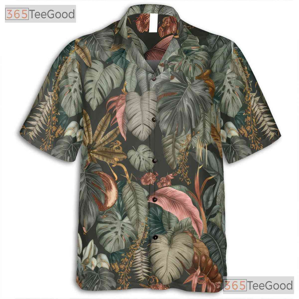 Retro Tropical Botanical Palm Hawaiian Tee Men Women Beach Aloha Shirt