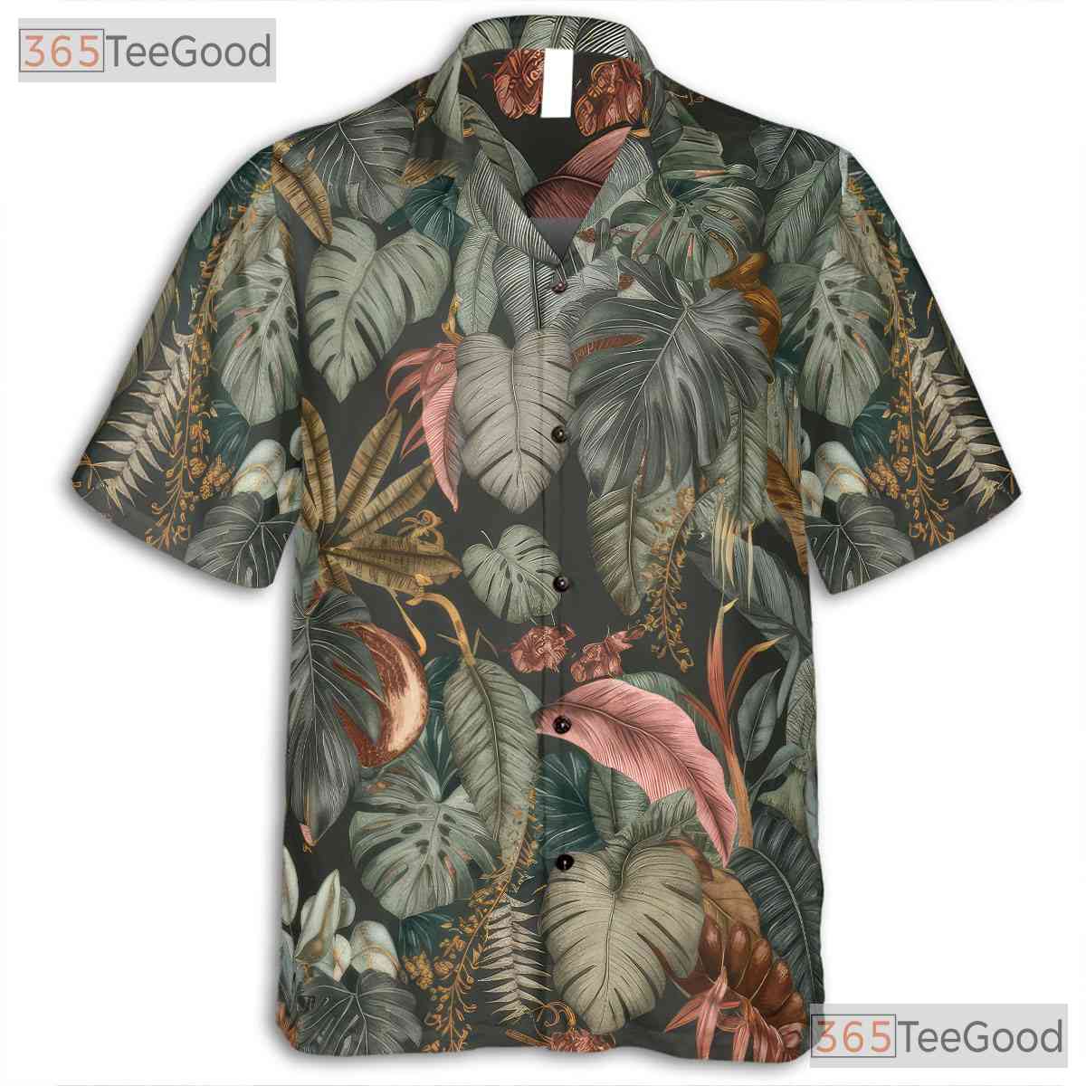 Retro Tropical Botanical Palm Hawaiian Tee Men Women Beach Aloha Shirt