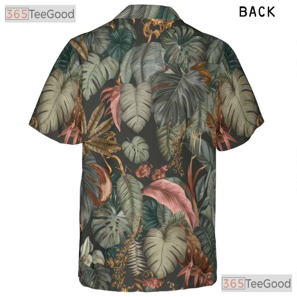 Retro Tropical Botanical Palm Hawaiian Tee Men Women Beach Aloha Shirt