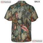 Retro Tropical Botanical Palm Hawaiian Tee Men Women Beach Aloha Shirt