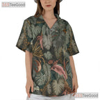 Retro Tropical Botanical Palm Hawaiian Tee Men Women Beach Aloha Shirt