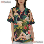 Retro Tropical Tiki Pin Up Girl Aloha Hawaiian Tee Men Women Summer Beachwear